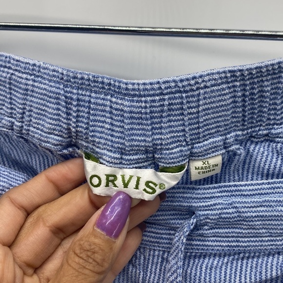 Orvis blue white linen draw string pockets cropped pants preppy lightweight - Picture 5 of 8